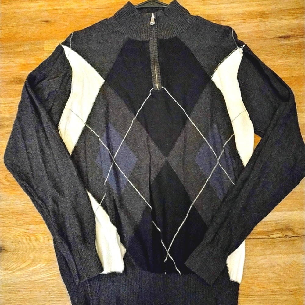 BKE men's zippered argyle pullover sweater size XL